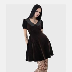 Killstar Weblea Sepia Brown Velvet Dress with Peter Pan Collar Sz XL